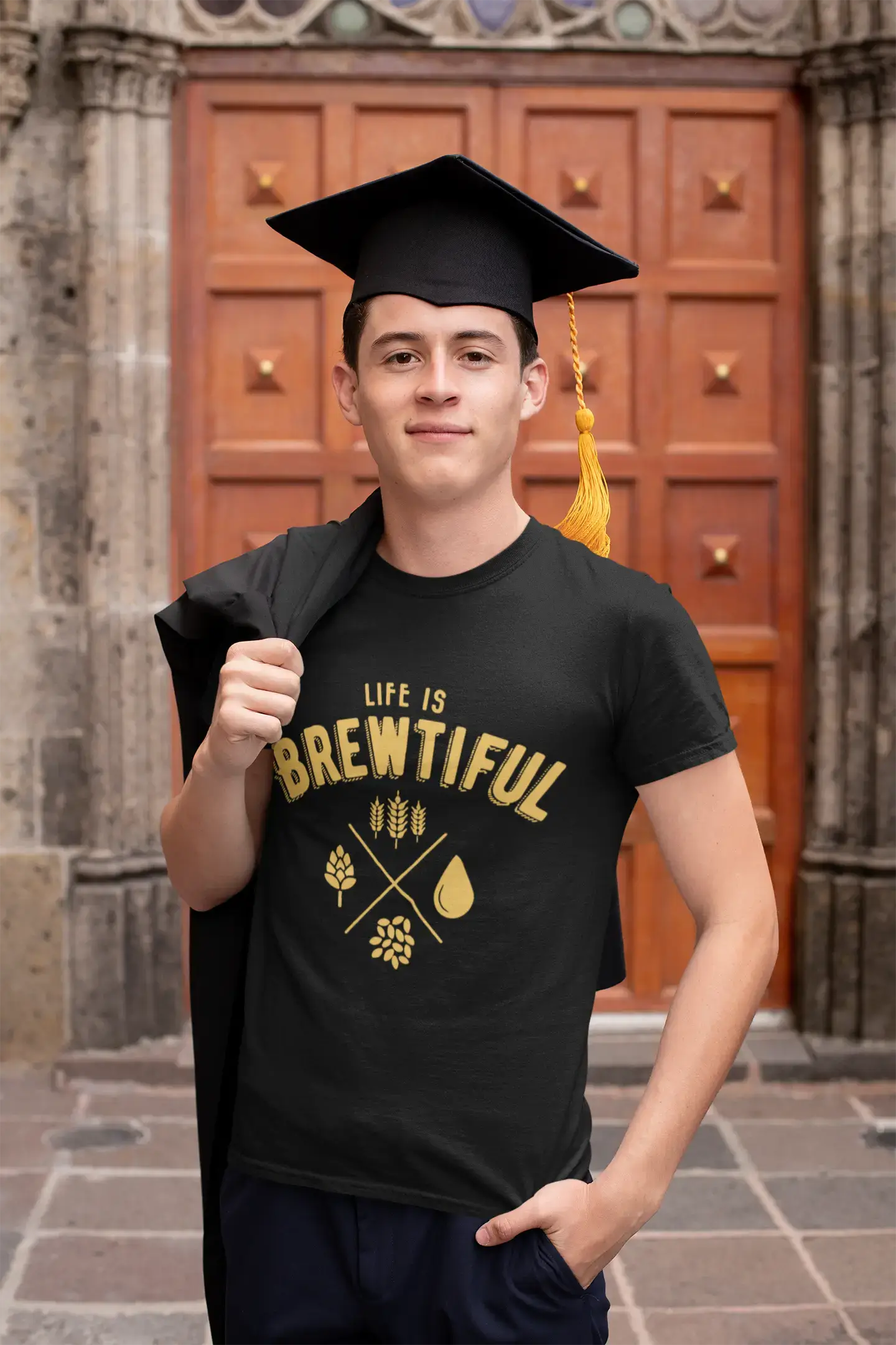 Graphic Unisex Life is Brewtiful T-Shirt Beer Casual Men's Tee Navy