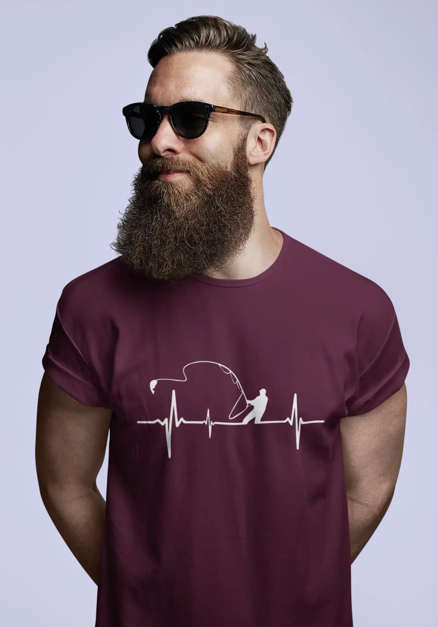 ULTRABASIC - White Graphic Printed Men's Fisherman
Heartbeat T-Shirt Grey Marl