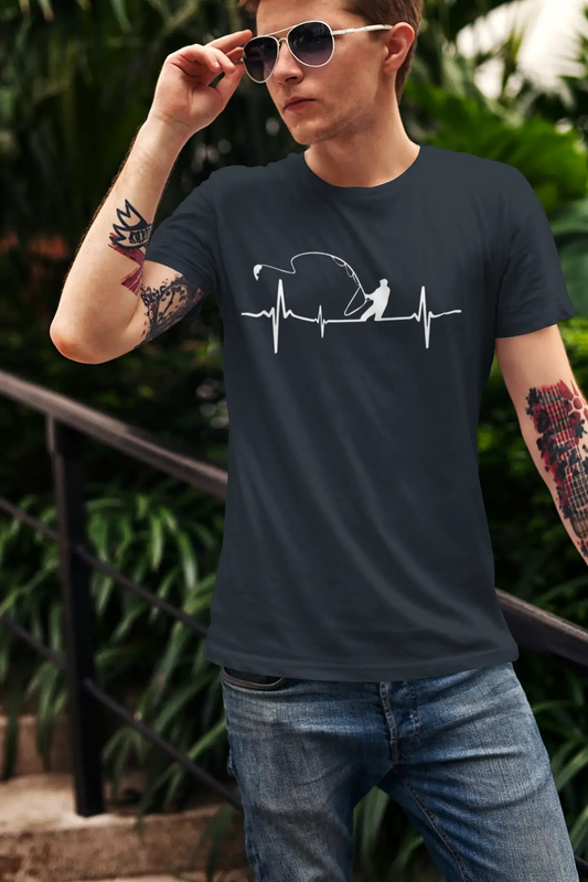 ULTRABASIC - White Graphic Printed Men's Fisherman
Heartbeat T-Shirt Navy