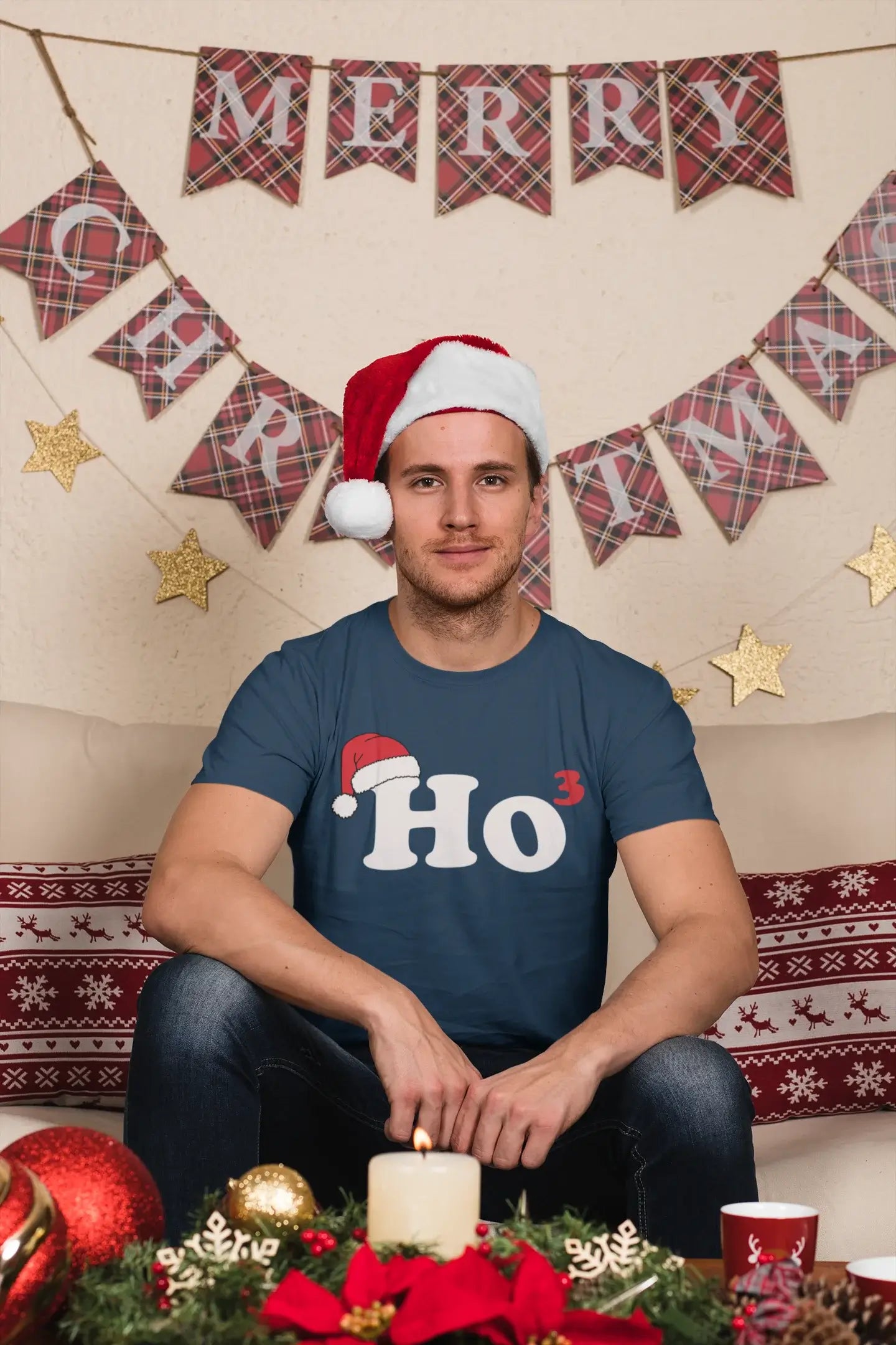 ULTRABASIC - Graphic Men's Sant's Hat Christmas Sweater Xmas Sweatshirt Gift Ideas Grey Marl