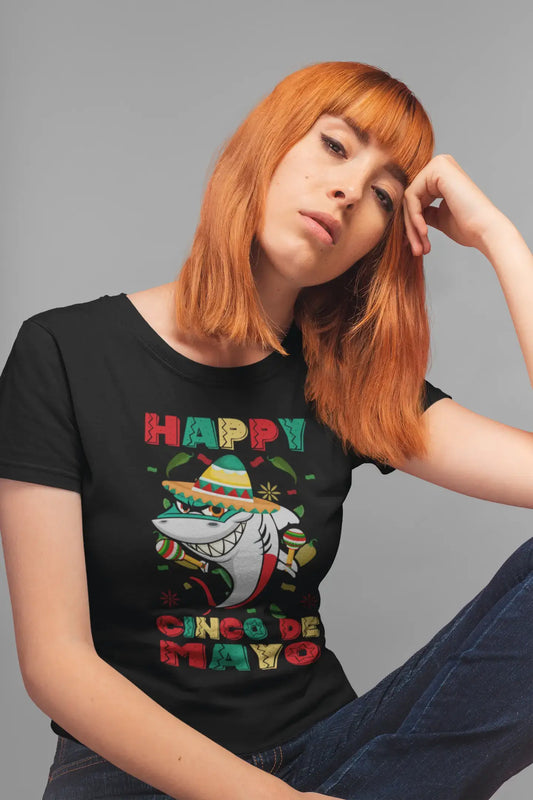 ULTRABASIC Women's Organic T-Shirt Happy Cinco de Mayo - Shark With Sombrero - Mexican Party Outfit