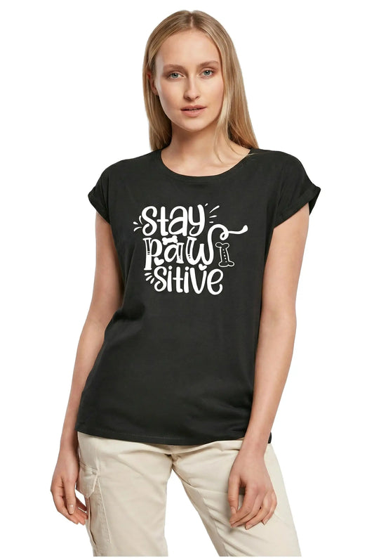 Women's Graphic T-Shirt Stay Pawsitive Ladies Limited Edition Short Sleeve Tee-Shirt Vintage Birthday Gift Novelty
