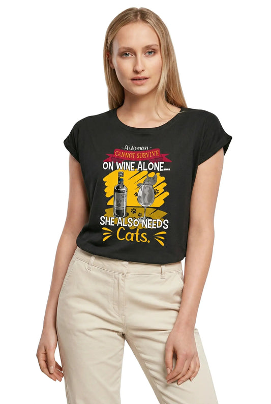 Women's Graphic T-Shirt She Also Needs Cats Cat Ladies Limited Edition Short Sleeve Tee-Shirt Vintage Birthday Gift Novelty