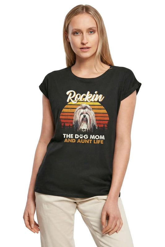 Women's Graphic T-Shirt Shih Tzu, Rockin' Life, The Dog Mom And Aunt Ladies Limited Edition Short Sleeve Tee-Shirt Vintage Birthday Gift Novelty