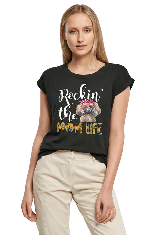Women's Graphic T-Shirt Poodle, Rockin' The Life, The Mom Life Ladies Limited Edition Short Sleeve Tee-Shirt Vintage Birthday Gift Novelty