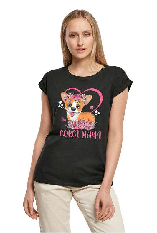 Women's Graphic T-Shirt Corgi Mama - Mother Mom Dog Lover Ladies Limited Edition Short Sleeve Tee-Shirt Vintage Birthday Gift Novelty