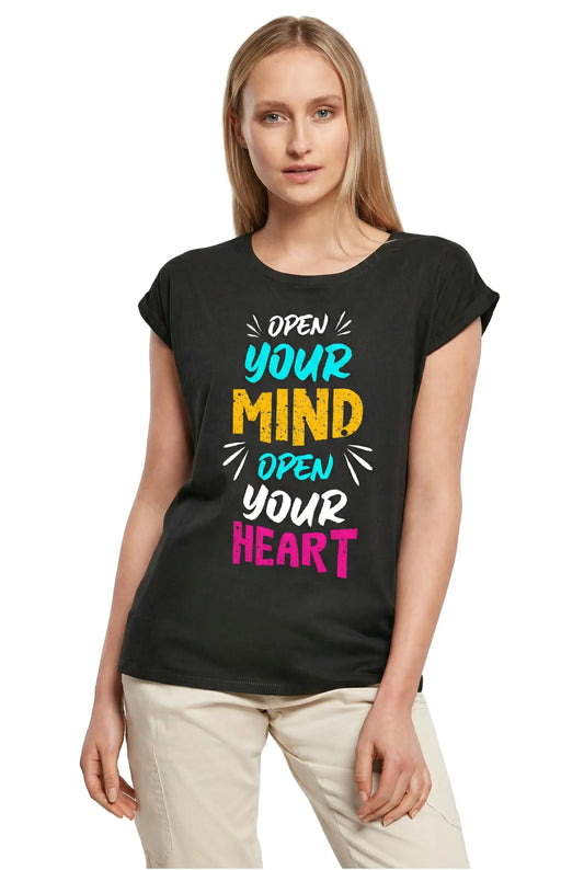 Women's Graphic T-Shirt Open Your Mind Open Your Heart Ladies Limited Edition Short Sleeve Tee-Shirt Vintage Birthday Gift Novelty