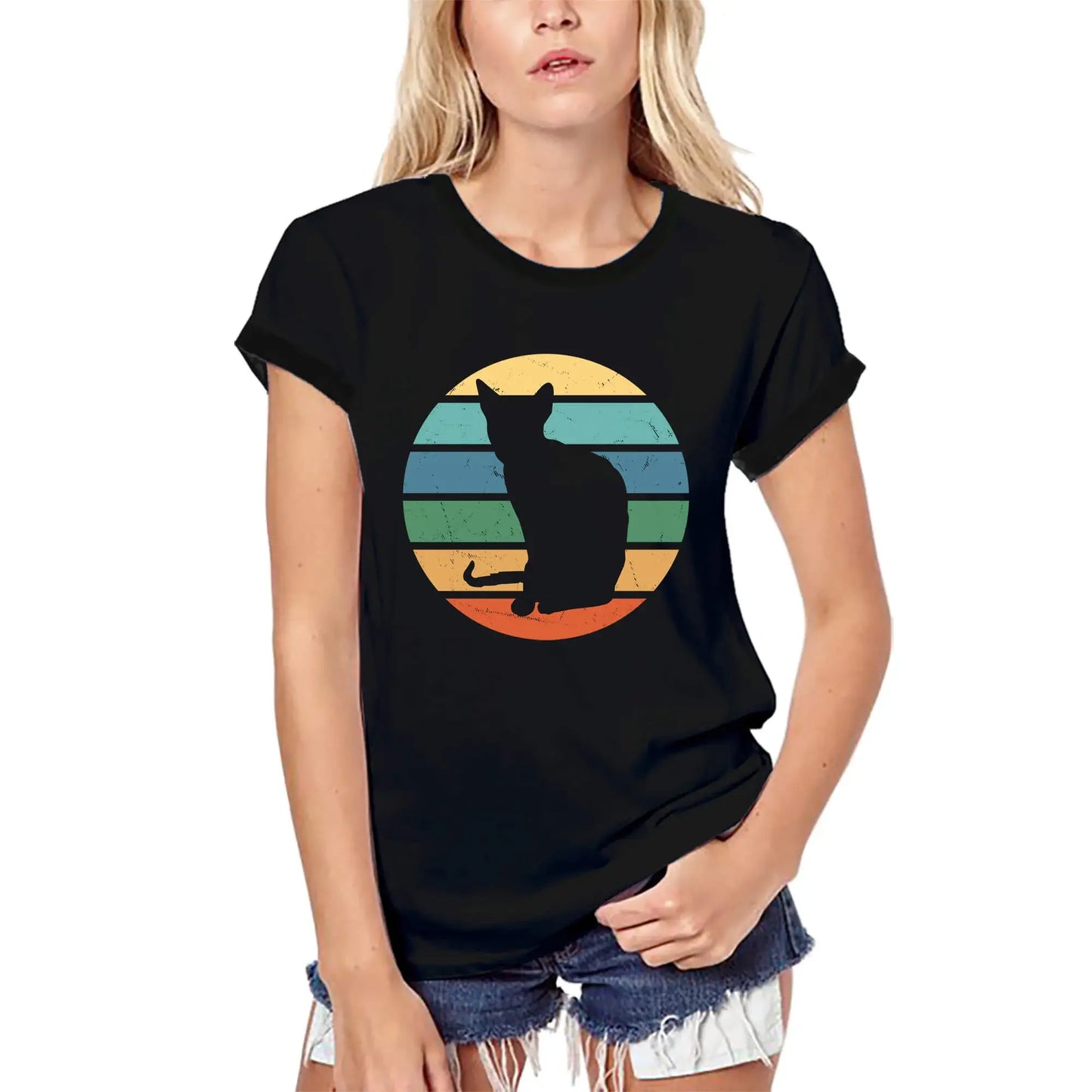Women's Graphic T-Shirt Organic Cornish Rex Retro Art Cat Eco-Friendly Ladies Limited Edition Short Sleeve Tee-Shirt Vintage Birthday Gift Novelty