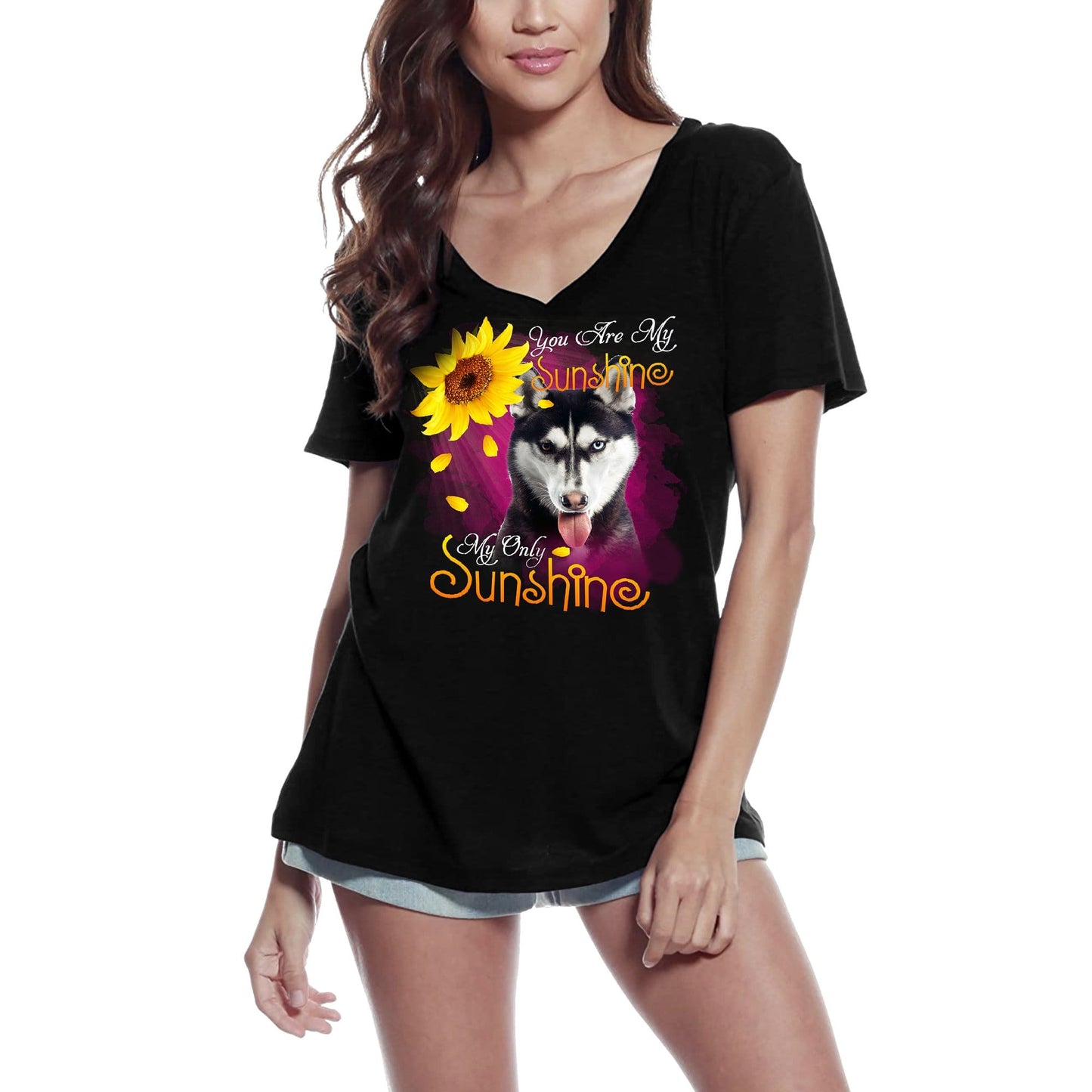 ULTRABASIC Women's V-Neck T-Shirt My Only Sunshine - Siberian Husky