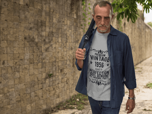 Premium Vintage année 1956, gris, T-shirt à manches courtes et col rond pour hommes, t-shirt cadeau 00366