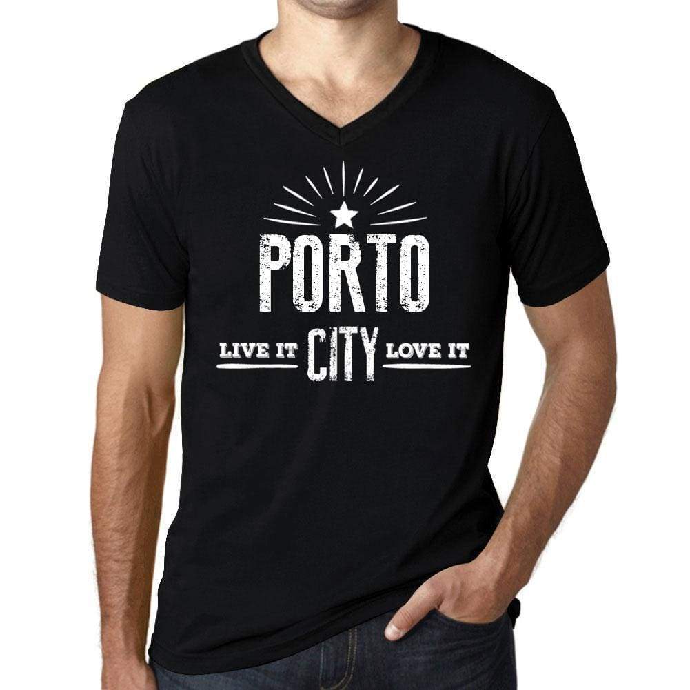 Mens Vintage Tee Shirt Graphic V-Neck T Shirt Live It Love It Porto Deep Black - Black / S / Cotton - T-Shirt
