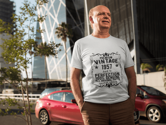 Premium Vintage Jahr 1957, Weiß, Kurzarm-Rundhals-T-Shirt für Herren, Geschenk-T-Shirt 00349