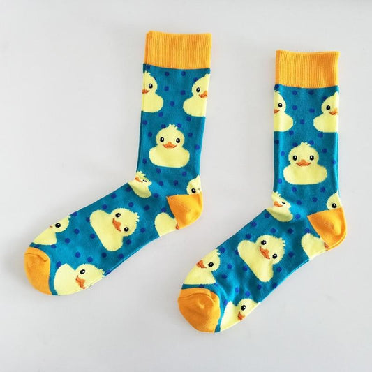 Colorful Men's Combed Cotton Crew Casual Dress Socks Funny Cartoon Animal Duck Pattern Crazy Skateboard Socks For Wedding Gifts