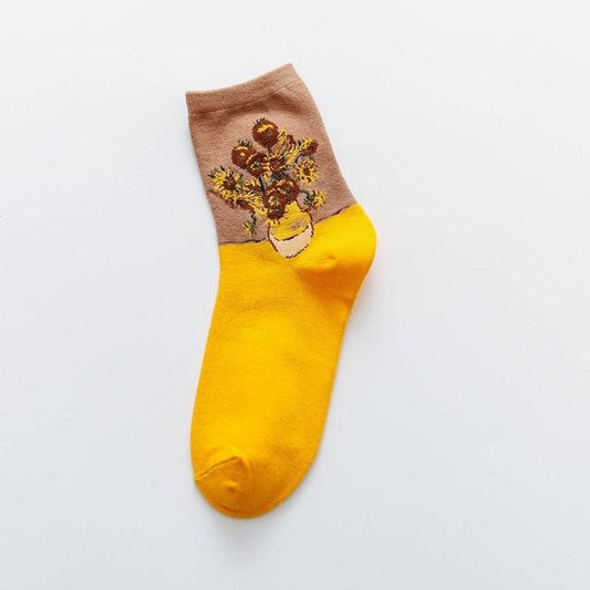 Street Fashion Van Gogh Sunflower Funny Winter Retro Oil Paint Female Cotton Socks Warm Short Art Abstract Happy Women Socks