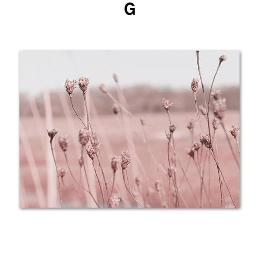 Pink Reed Grass Flower Plant Wall Art Picture Abstract Beautiful Canvas Poster Prints Home Decor Mural Painting For Living Room