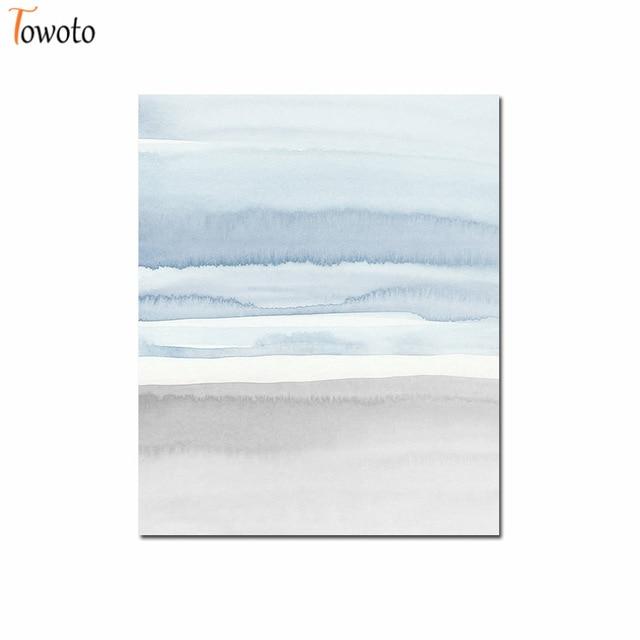 Abstract Canvas Painting Modern Watercolor Print Poster Blue and Gray Wall Art Neutral Wall Pictures for Living Room No Frame