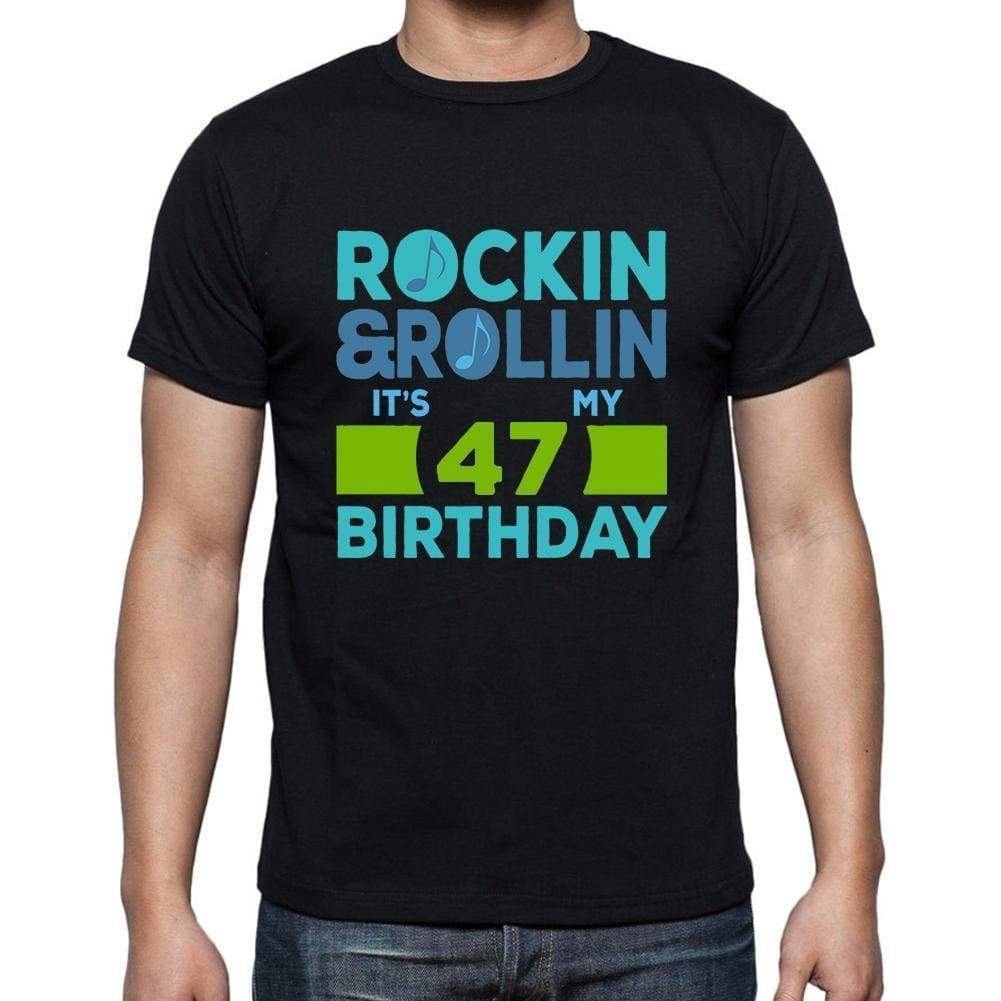 Rockin&rollin 47 Black Mens Short Sleeve Round Neck T-Shirt Gift T-Shirt 00340 - Black / S - Casual