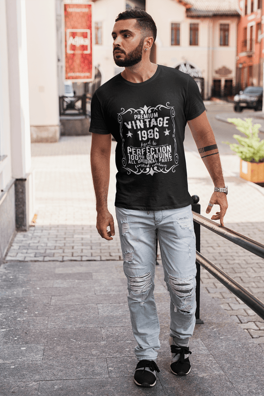 Premium Vintage Jahr 1986, Schwarz, Kurzarm-Rundhals-T-Shirt für Herren, Geschenk-T-Shirt 00347