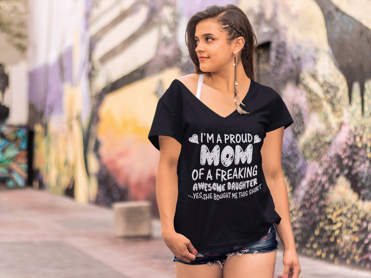 ULTRABASIC Women's T-Shirt I'm a Proud Mom of a Freaking Awesome Daughter - Yes, She Bought Me This Shirt - Funny Tee Shirt for Mother