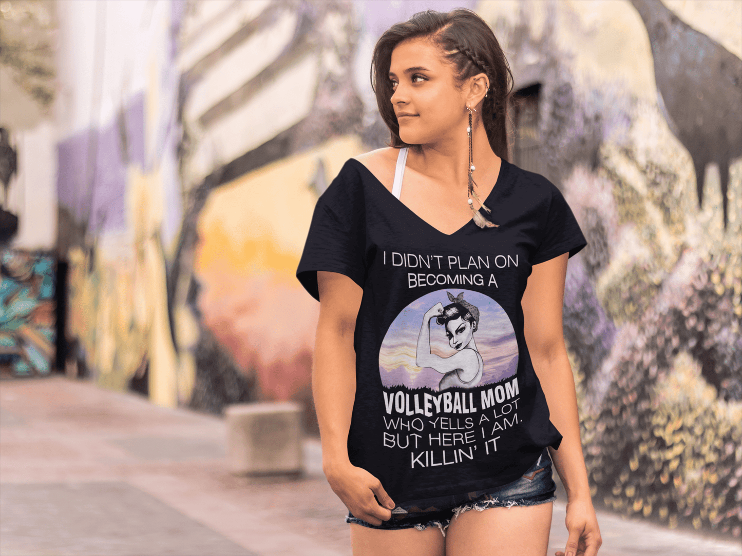 ULTRABASIC Women's V-Neck T-Shirt I Didn't Plan On a Becoming a Volleyball Mom - Funny Quote