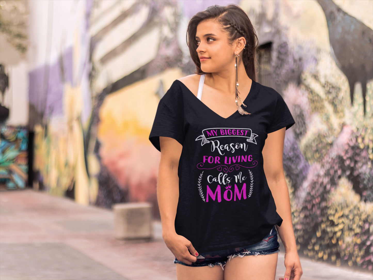 ULTRABASIC Women's T-Shirt My Biggest Reason for Living Calls Me Mom - Short Sleeve Tee Shirt Tops