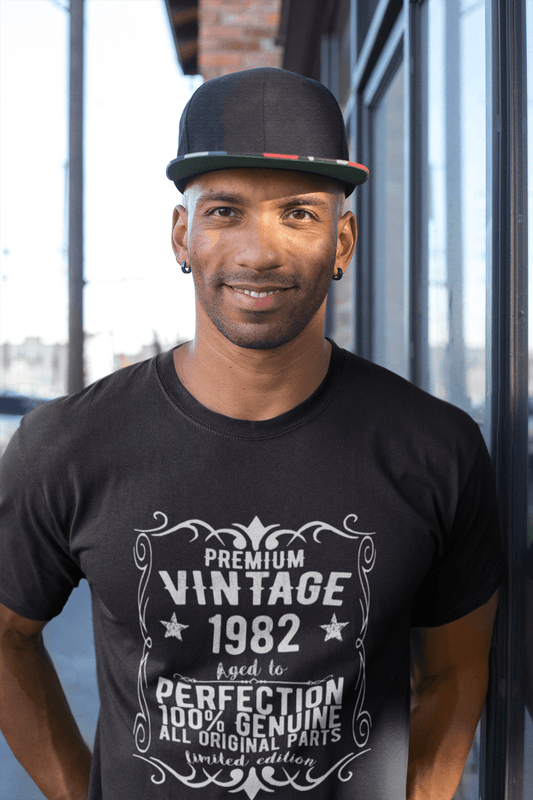 Premium Vintage Jahr 1982, Schwarz, Kurzarm-Rundhals-T-Shirt für Herren, Geschenk-T-Shirt 00347