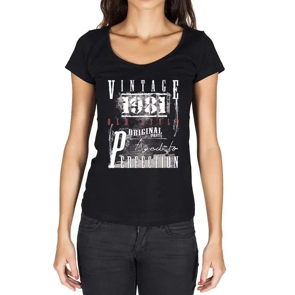 Women's Graphic T-Shirt Original Parts Aged To Perfection 1981 43rd Birthday Anniversary 43 Year Old Gift 1981 Vintage Eco-Friendly Ladies Short Sleeve Novelty Tee