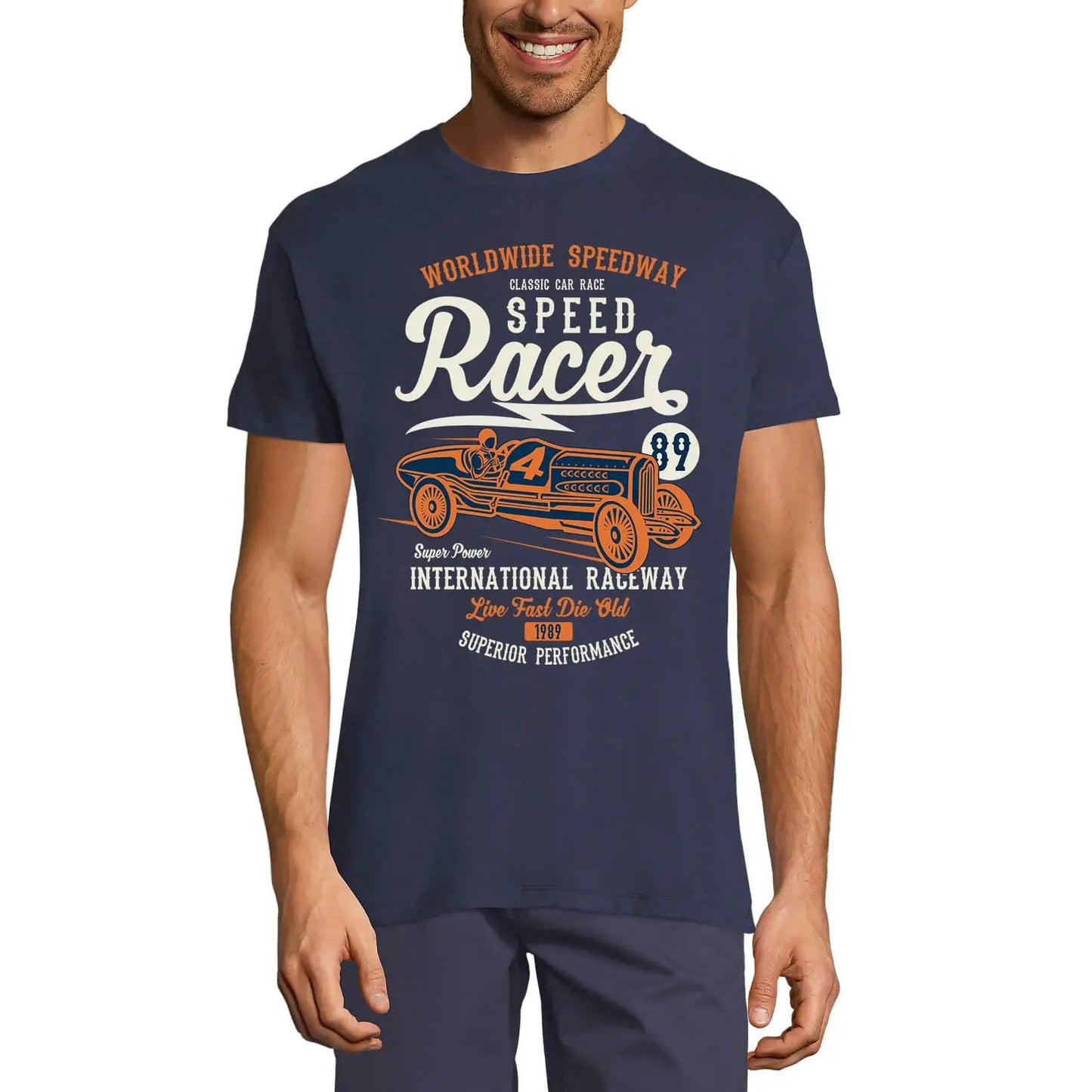 Men's Graphic T-Shirt Worldwide Speedway - Speed Racer 89 - Live Fast Die Old Limited Edition Short Sleeve Tee-Shirt Vintage Birthday Gift Novelty