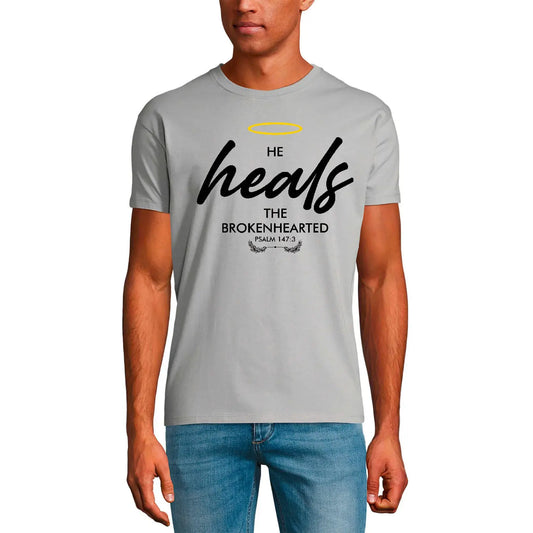 Men's Graphic T-Shirt He Heals The Broken Heart - Bible Christian Religious Limited Edition Short Sleeve Tee-Shirt Vintage Birthday Gift Novelty