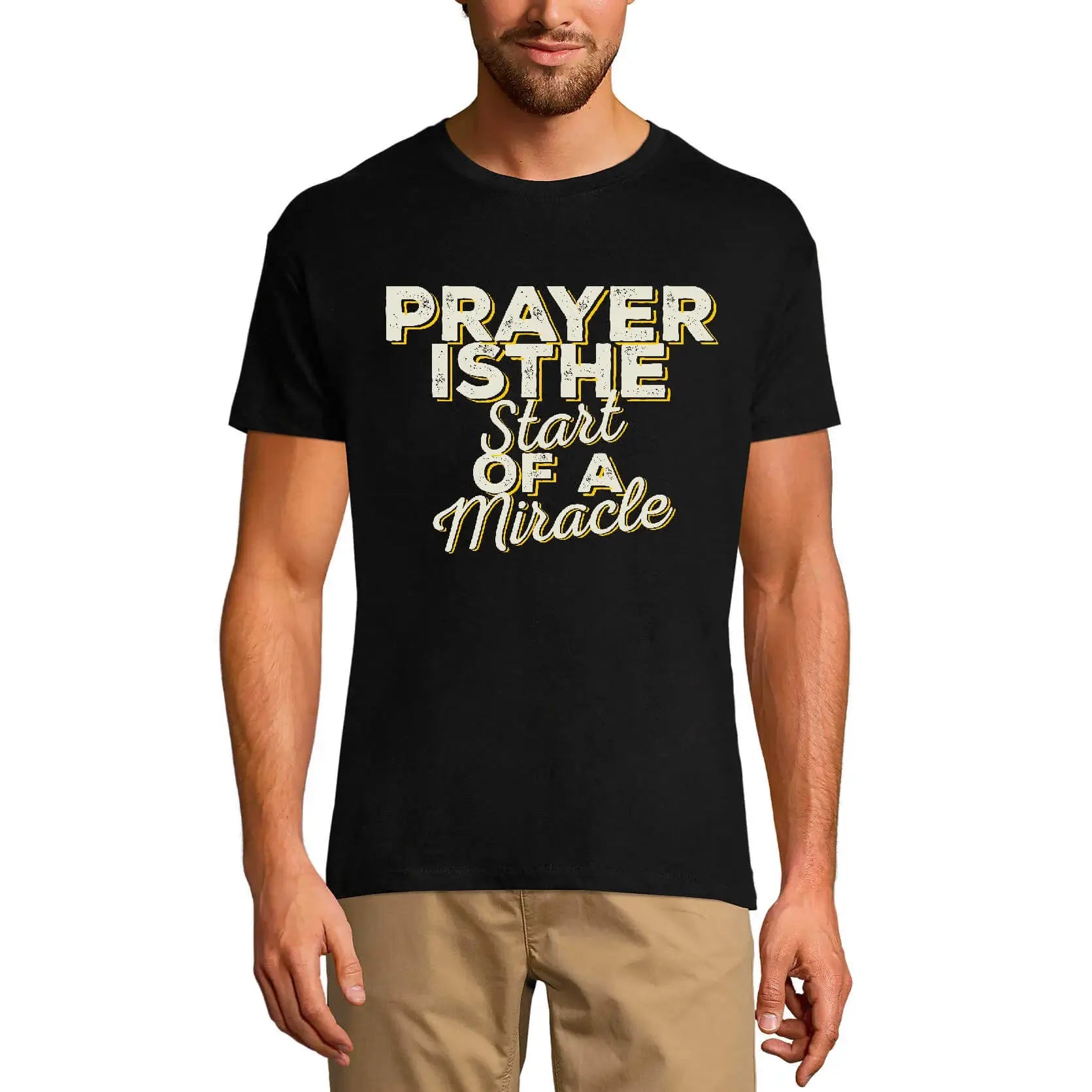 Men's Graphic T-Shirt Prayer Is The Start Of The Miracle - Bible Religious Limited Edition Short Sleeve Tee-Shirt Vintage Birthday Gift Novelty