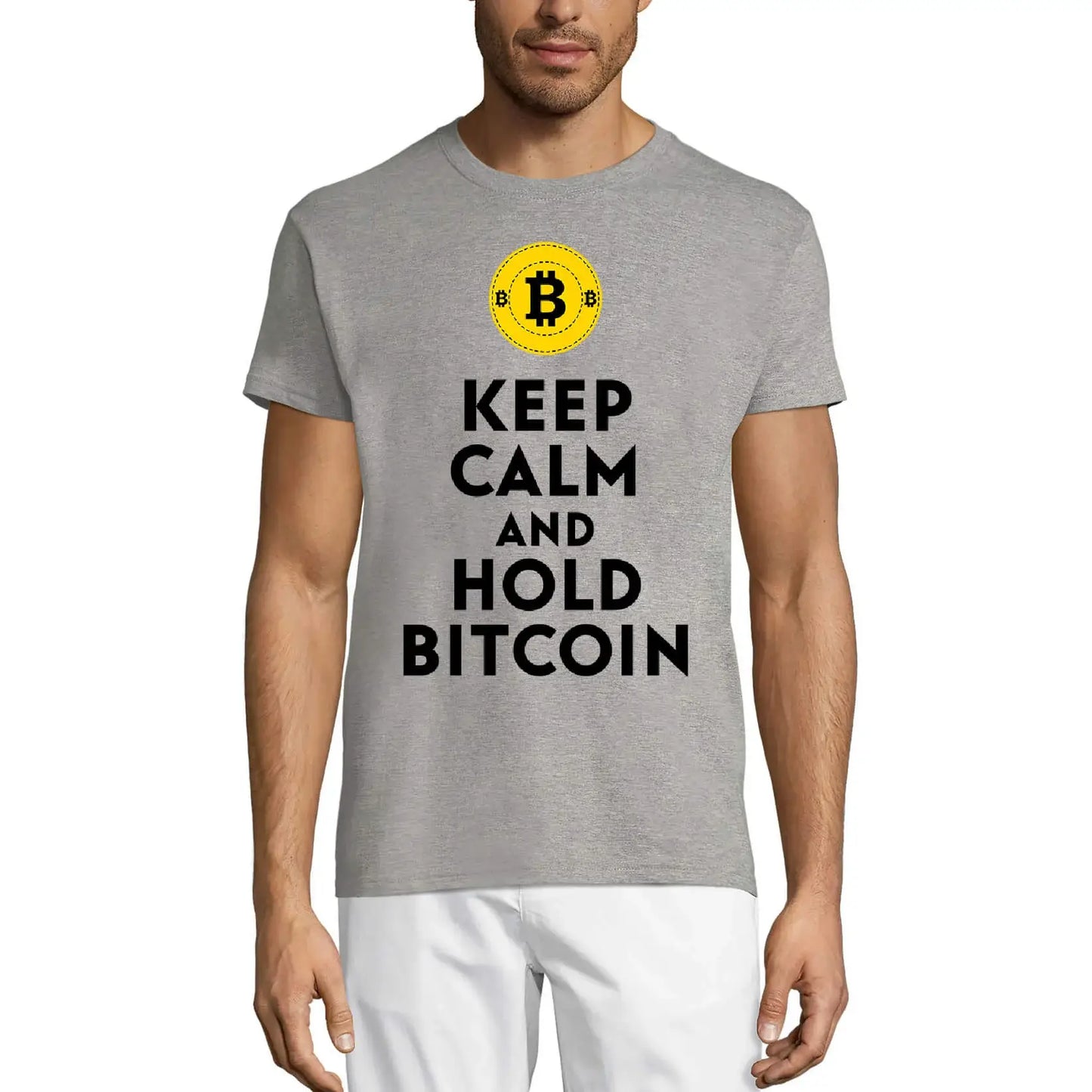 Men's Graphic T-Shirt Keep Calm And Hold Bitcoin Traders Quote - Crypto Mining Eco-Friendly Limited Edition Short Sleeve Tee-Shirt Vintage Birthday Gift Novelty