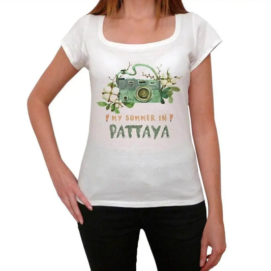 Women's Graphic T-Shirt Camera, Flowers, My Summer In Pattaya Ladies Limited Edition Short Sleeve Tee-Shirt Vintage Birthday Gift Novelty