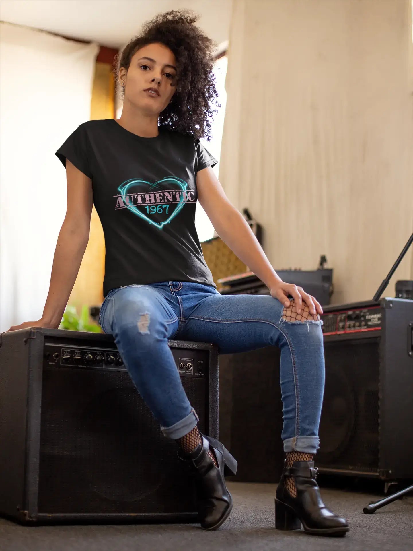 • 49. Geburtstag, Geschenk für sie, authentisch 1967, T-Shirt für Frauen, T-Shirt-Geschenk, schwarzer Rundhalsausschnitt 00158
