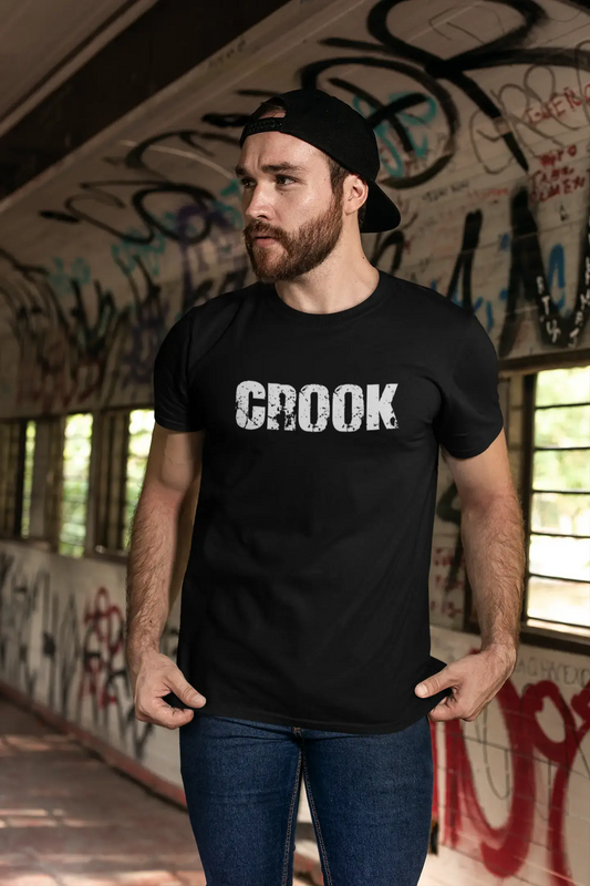 crook Herren Kurzarm-T-Shirt mit Rundhalsausschnitt, 5 Buchstaben Schwarz, Wort 00006
