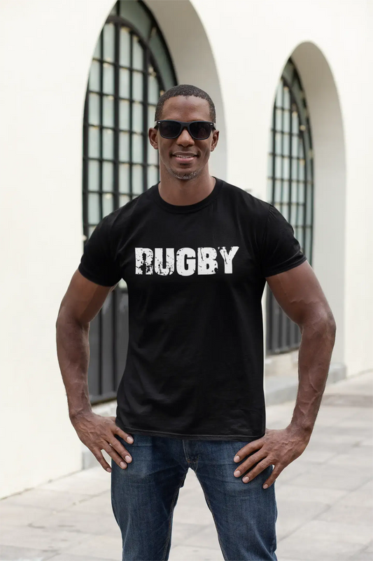 rugby Men's Short Sleeve Round Neck T-shirt , 5 letters Black , word 00006