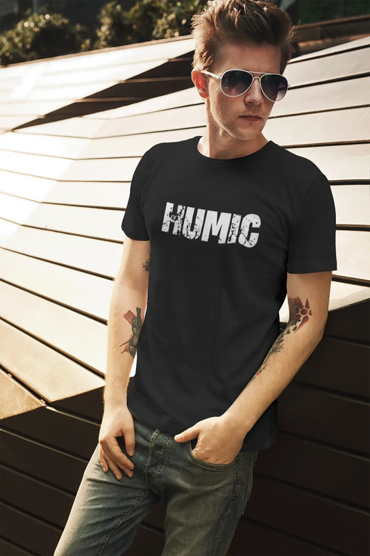 humic Herren-T-Shirt mit kurzen Ärmeln und Rundhalsausschnitt, 5 Buchstaben Schwarz, Wort 00006