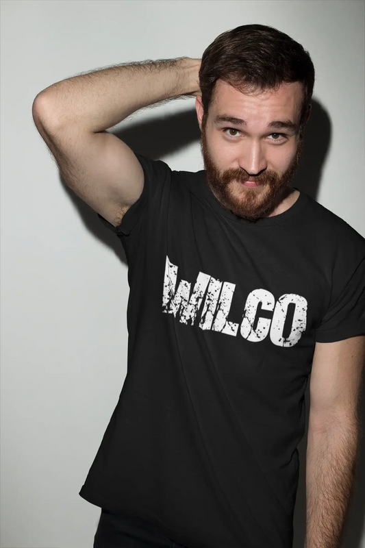 wilco Men's Short Sleeve Round Neck T-shirt , 5 letters Black , word 00006