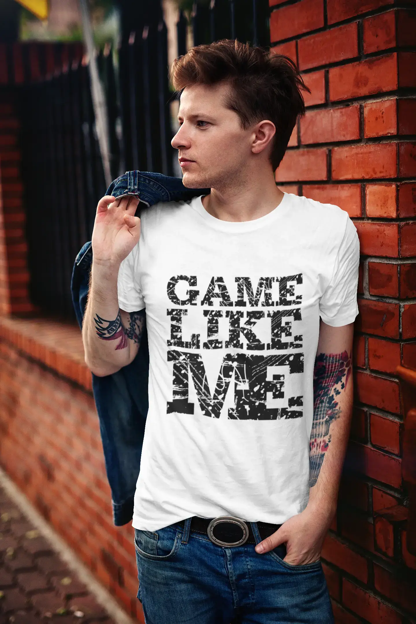 • GAME, Like Me, Weiß, Herren-Kurzarm-Rundhals-T-Shirt 00051