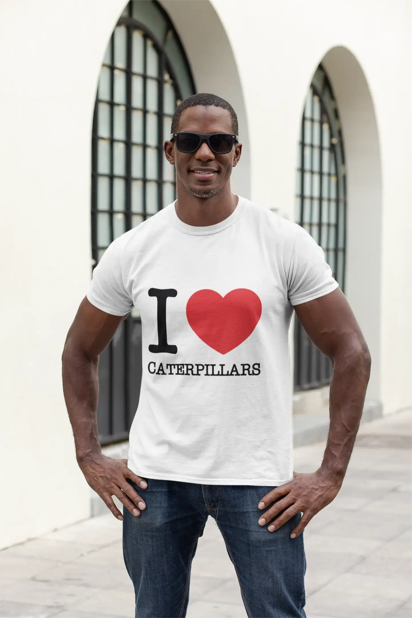 CATERPILLARS, I love animals, White, Men's Short Sleeve Round Neck T-shirt 00064