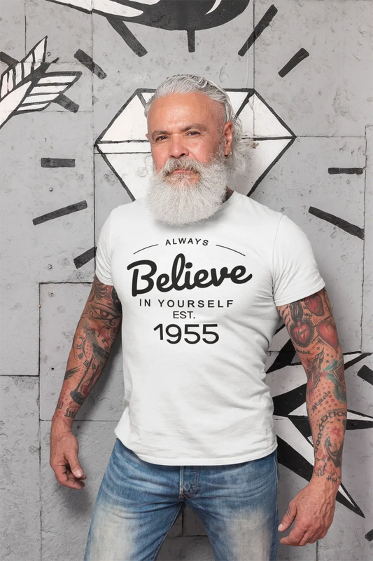 1955, Always Believe, blanc, T-shirt à manches courtes et col rond Homme 00327