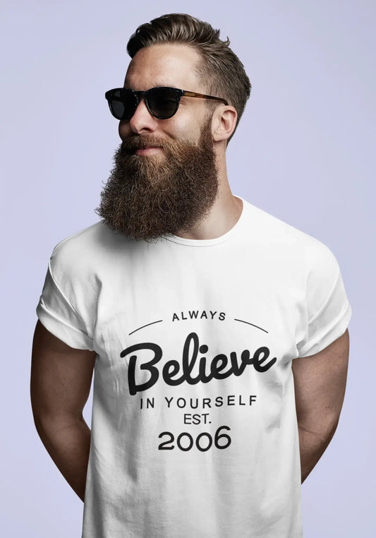 2006, Always Believe, blanc, T-shirt à manches courtes et col rond Homme 00327