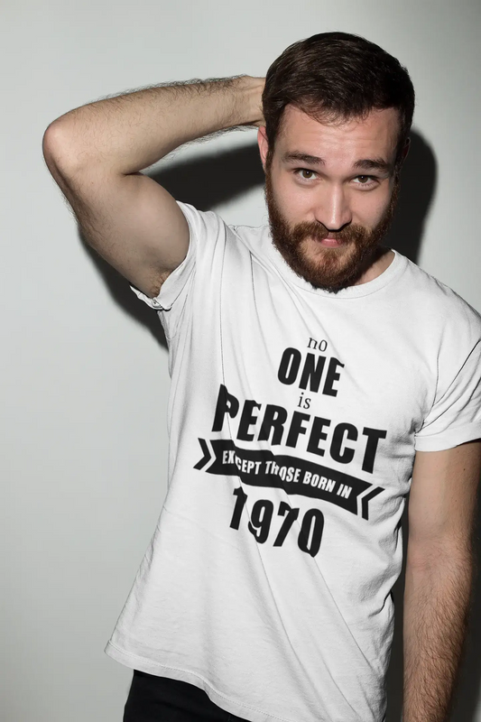1970, No One Is Perfect, weiß, Herren-Kurzarm-Rundhals-T-Shirt 00093
