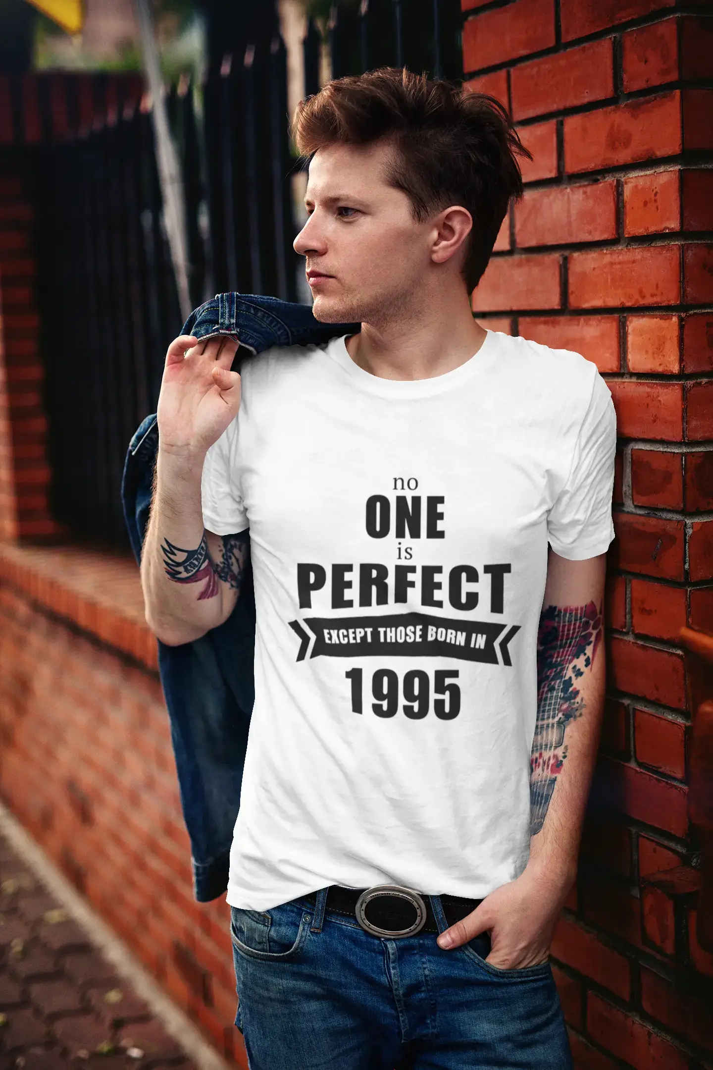 1995, No One Is Perfect, weiß, Herren-Kurzarm-Rundhals-T-Shirt 00093
