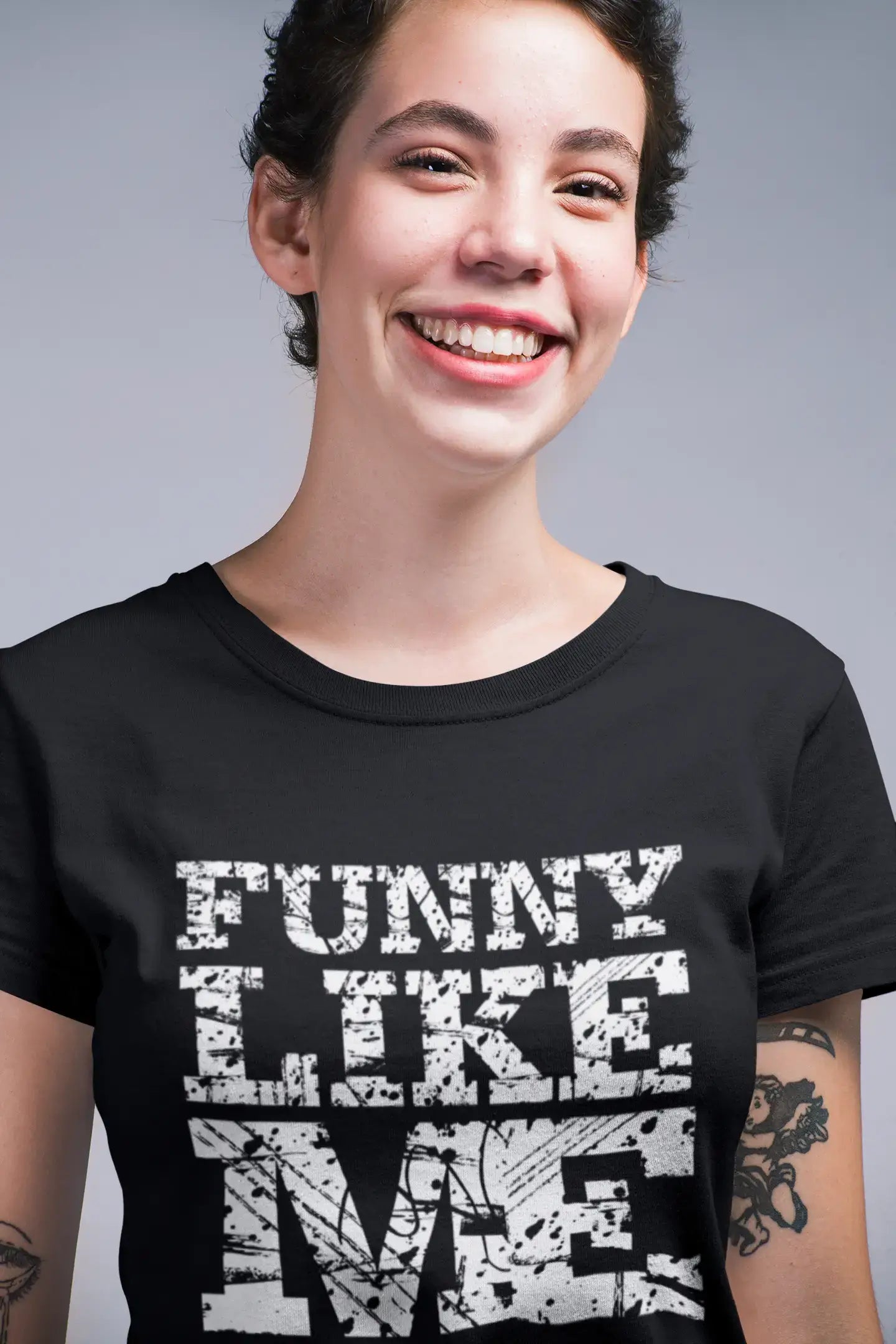 FUNNY, Like me, Black, Women's Short Sleeve Round Neck T-shirt 00054