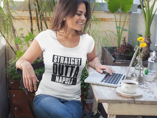 T-shirt à manches courtes et col rond pour femme Straight Outta Napoli, 100 % coton, disponible en tailles XS, S, M, L, Xl. 00026