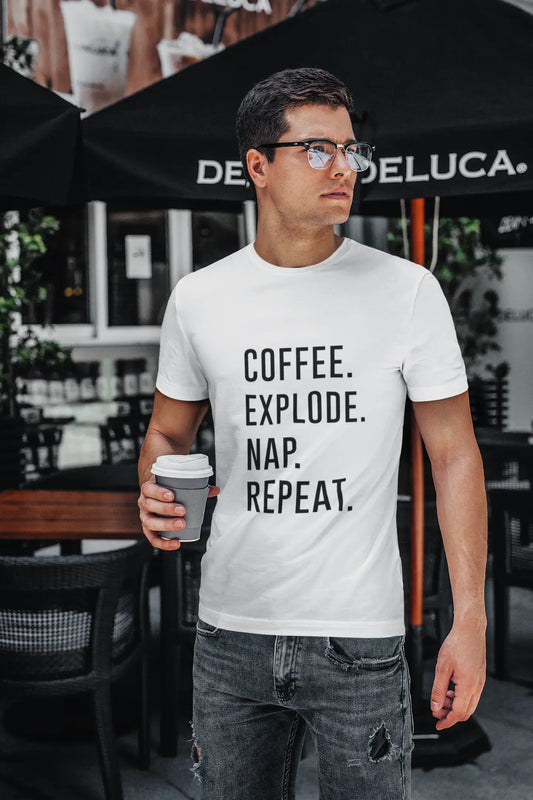 COFFEE EXPLODE NAP REPEAT Herren-Kurzarm-Rundhals-T-Shirt 00058