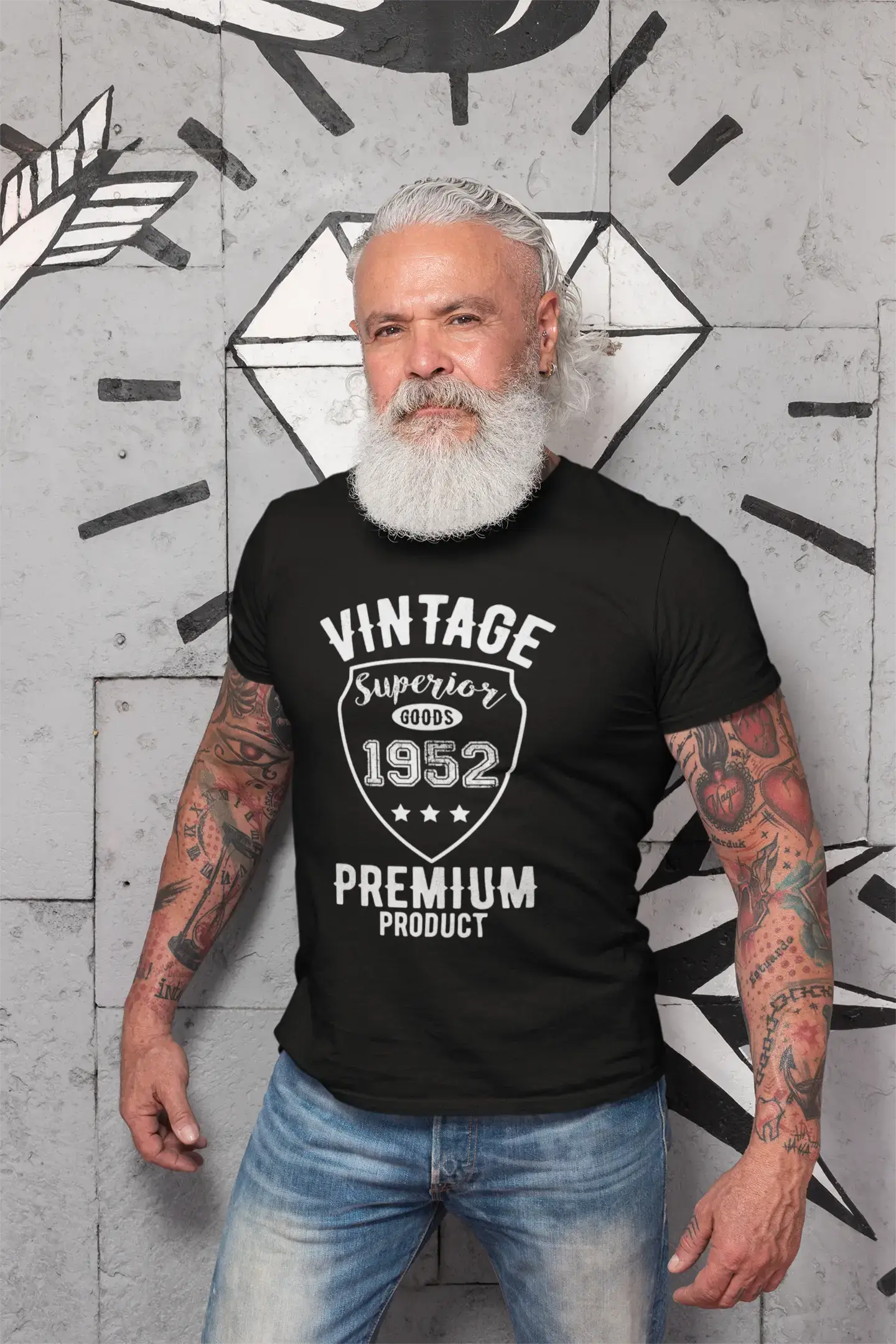 1952 Vintage Superior, schwarz, Herren-Kurzarm-Rundhals-T-Shirt 00102