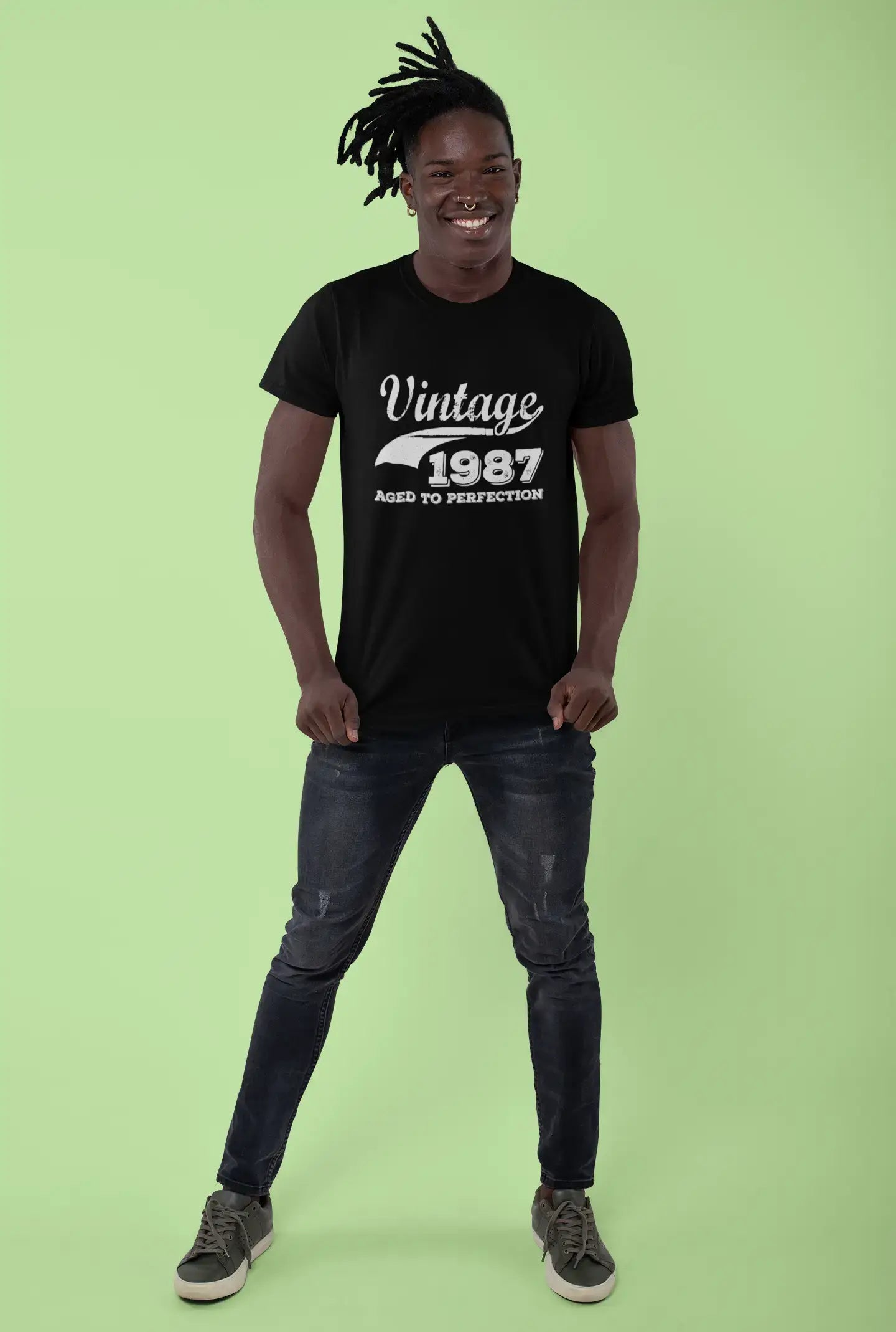 Vintage 1987 aged to perfection, Black Men's Short Sleeve Round Neck T-shirt 00100
