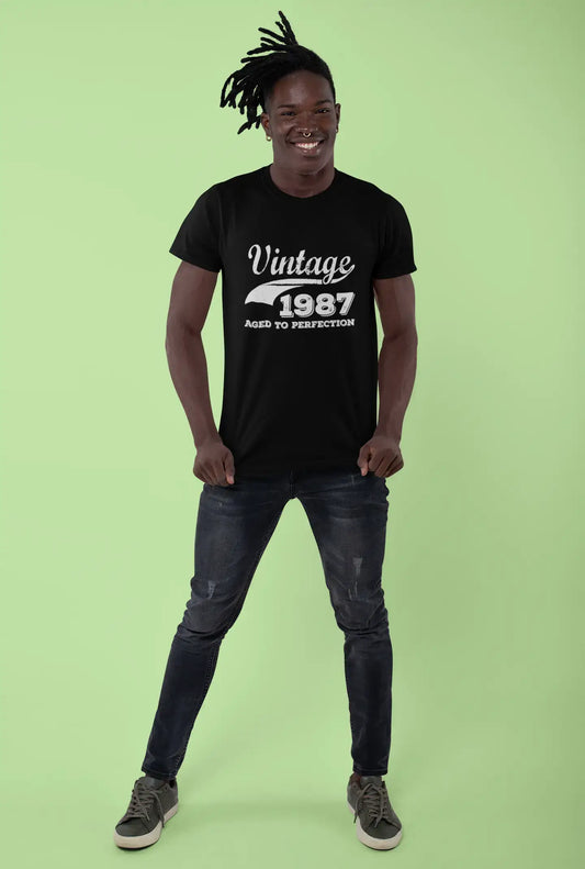 Vintage 1987 aged to perfection, Black Men's Short Sleeve Round Neck T-shirt 00100