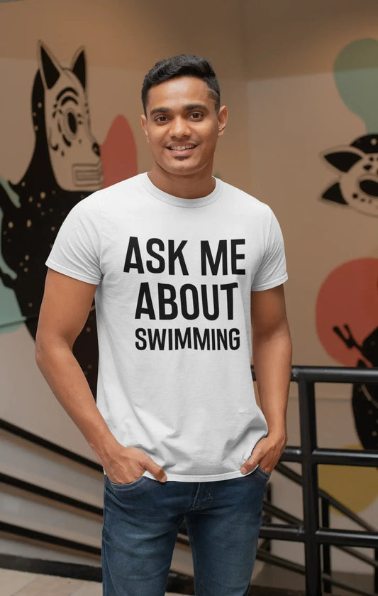 Fragen Sie mich nach dem Schwimmen, Weiß, Herren-Kurzarm-Rundhals-T-Shirt 00277